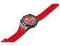 Rood horloge met zwarte kast en ingebouwde zaklamp.