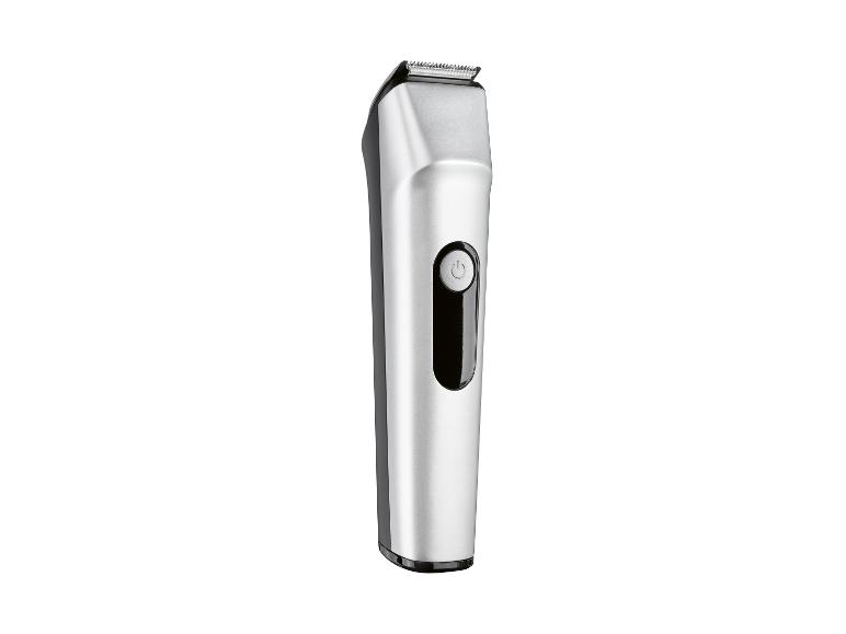 Zilverkleurige tondeuse met zwarte aan/uit-knop