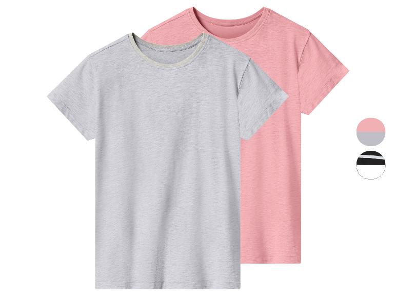 Twee T-shirts met korte mouwen: grijs en roze, met ronde hals.