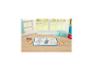 Kinder waterparelset met puppyontwerpen op een houten tafel.