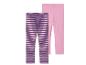 Twee leggings, één met roze en witte strepen en één roze.
