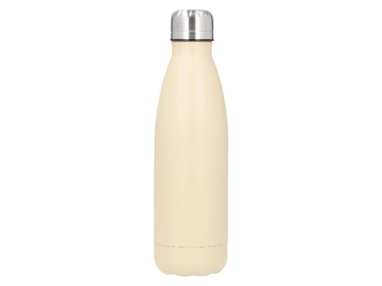 Crèmekleurige metalen thermosfles met zilveren dop