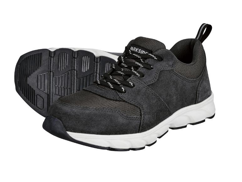 Parkside donkergrijze suède sneakers met witte zolen.