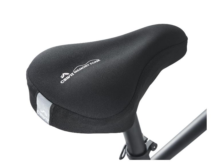 Zwart Crivit Memory Foam fietszadel met reflecterende strip.