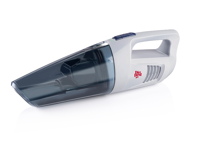 Een draadloze Dirt Devil stofzuiger op een witte achtergrond.