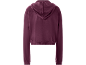 Bordeauxrode fluwelen hoodie voor dames, achterkant.