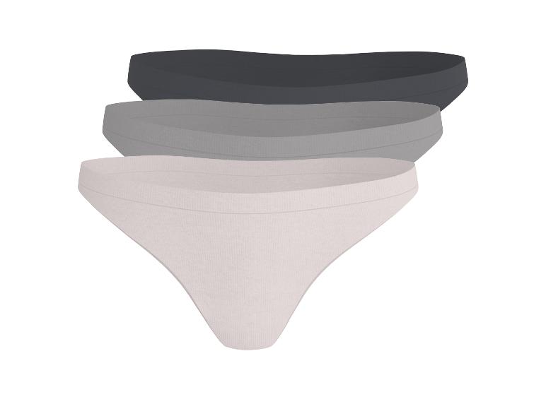 Drie dames string slips in zwart, grijs en beige.