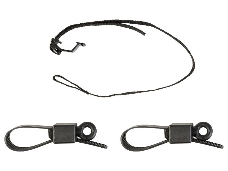 Zwarte riem met gesp en twee zwarte kabelbinders.