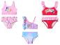 Kinderbikinisets met cartoonprints en ruches.