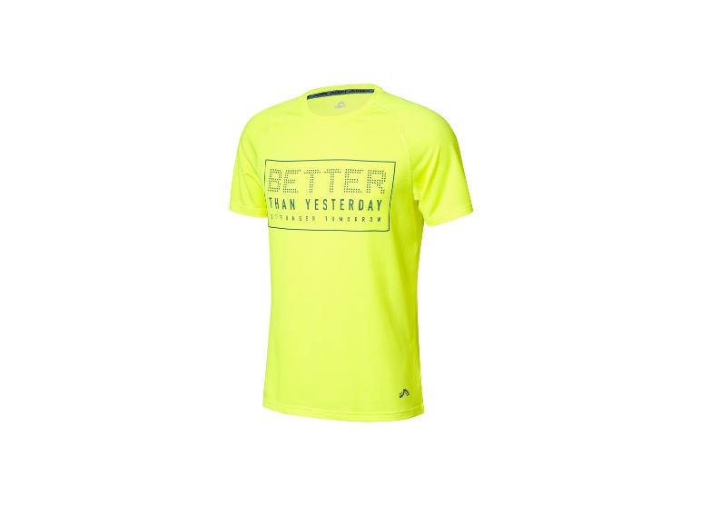 Geel Crivit T-shirt met de slogan 'Beter dan gisteren, sterker morgen'.