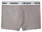Grijze herenboxershorts met een witte tailleband met het woord 'TUESDAY' in zwart