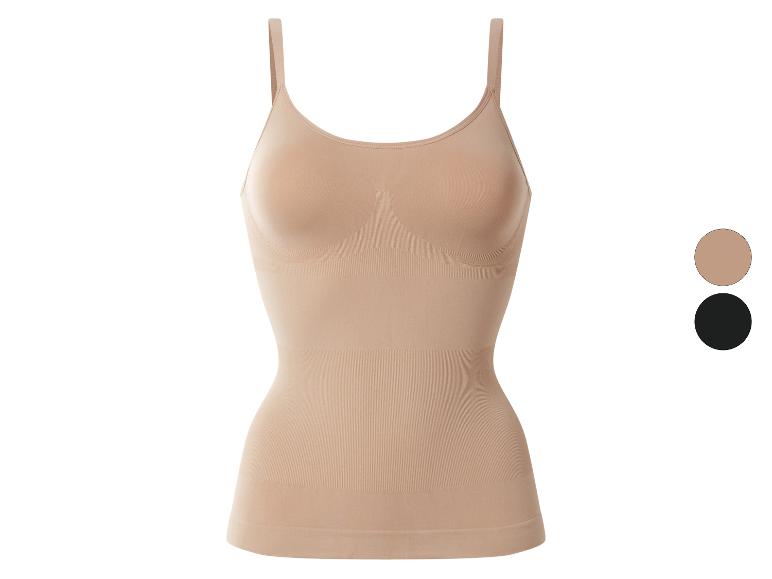 Naadloze beige camisole met ingebouwde beha, getoond met zwarte kleuroptie