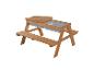 Houten kinderpicknicktafel met twee geïntegreerde speelbakken en deksels.