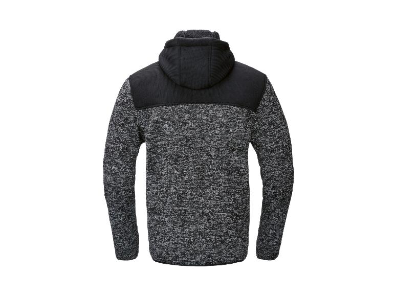 Grijze en zwarte fleece hoodie voor heren, achterkant.