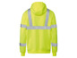 Geel werkkleding jack met reflecterende strepen.