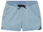 Lichtblauwe denim shorts met elastiek en trekkoord.