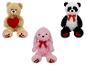 Knuffelbeer, knuffelkonijn en knuffelpanda met rode hartjes