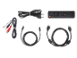 Afstandsbediening, stroomkabel, RCA-kabel, optische kabel en HDMI-kabel.