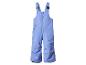 Blauwe kinder skioverall met rits en verstelbare bandjes.