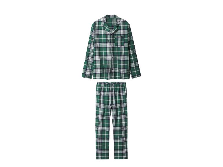 Groen geruite pyjama met een shirt met lange mouwen en een broek.