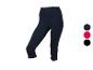 Donkerblauwe dames capri legging met kleuropties: donkerblauw, roze en zwart.