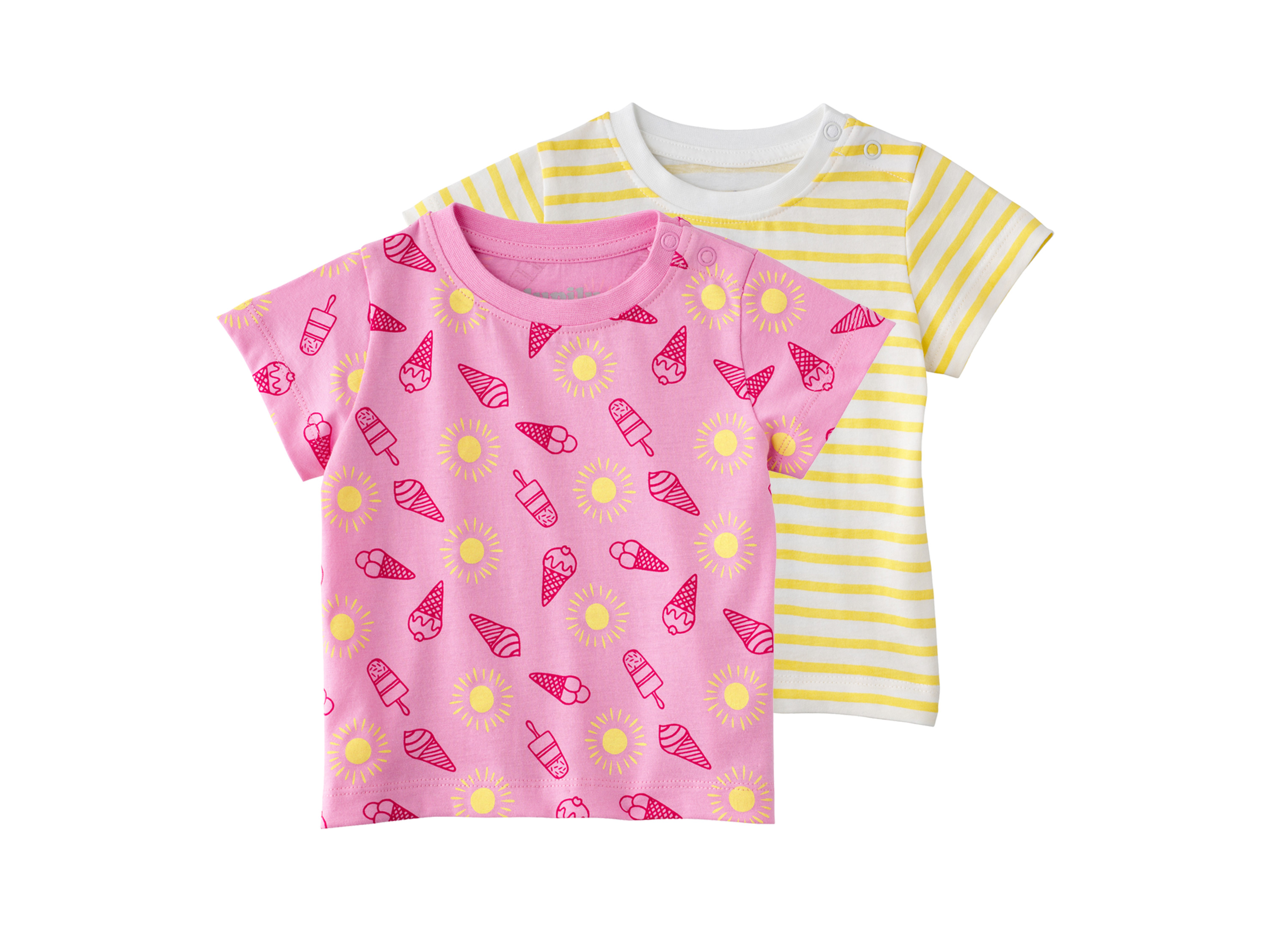 LUPILU Set van 2 baby T-shirts (Geel/gestreept, 74/80)
