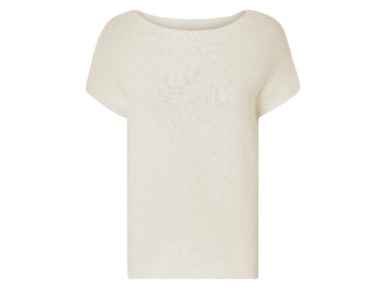 Beige trui met korte mouwen, minimalistische stijl.