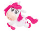 Een roze en wit unicorn speelgoedfiguur