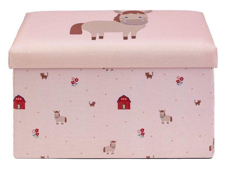 Roze opbergdoos met paarden- en boerderijmotief