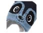 Gebreide kinderbeanie met pandamotief in blauw en zwart