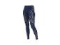 Donkerblauwe sportlegging met verticale en horizontale strepen.