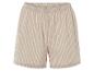 Beige en lichtroze gestreepte shorts.