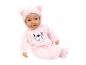 Babypop in roze zachte pluche onesie met berengezicht en oren