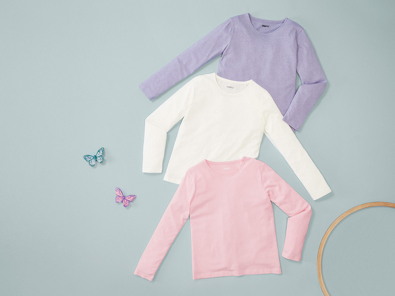 Drie lange mouw T-shirts van Pepperts! in roze, wit en paars