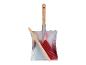 Rode borstel en metalen stoffer met houten handvat.