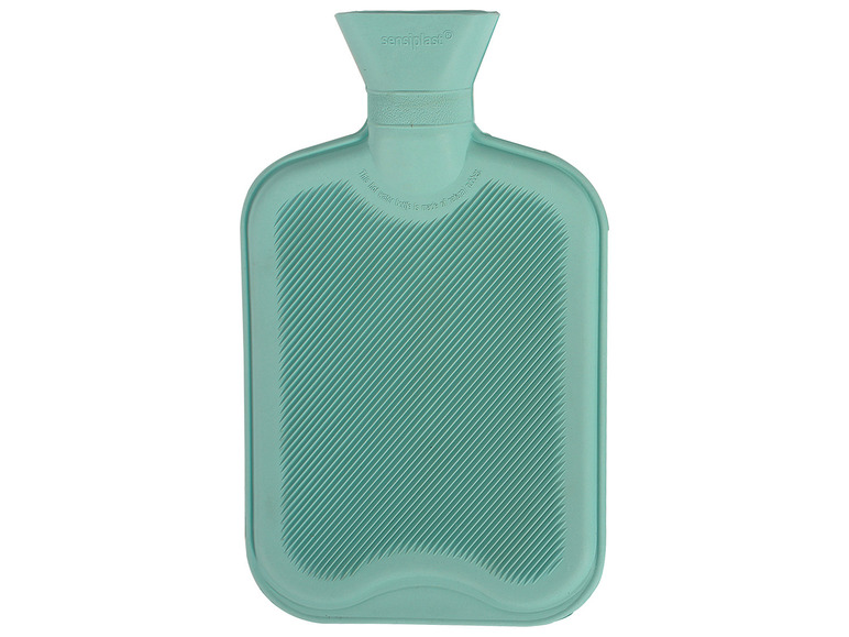 Een blauwe rubberen kruik van het merk Sensiplast.