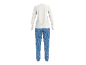 Wit shirt met lange mouwen en blauwe pyjamabroek met Stitch-personageprint.