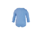 Lichtblauwe baby romper met lange mouwen, achteraanzicht.