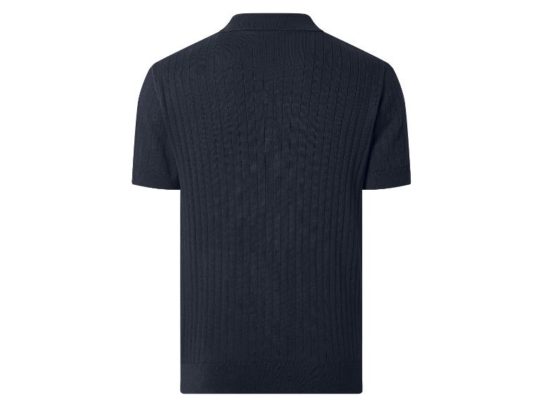 Donkerblauw geribbeld heren poloshirt, achterkant