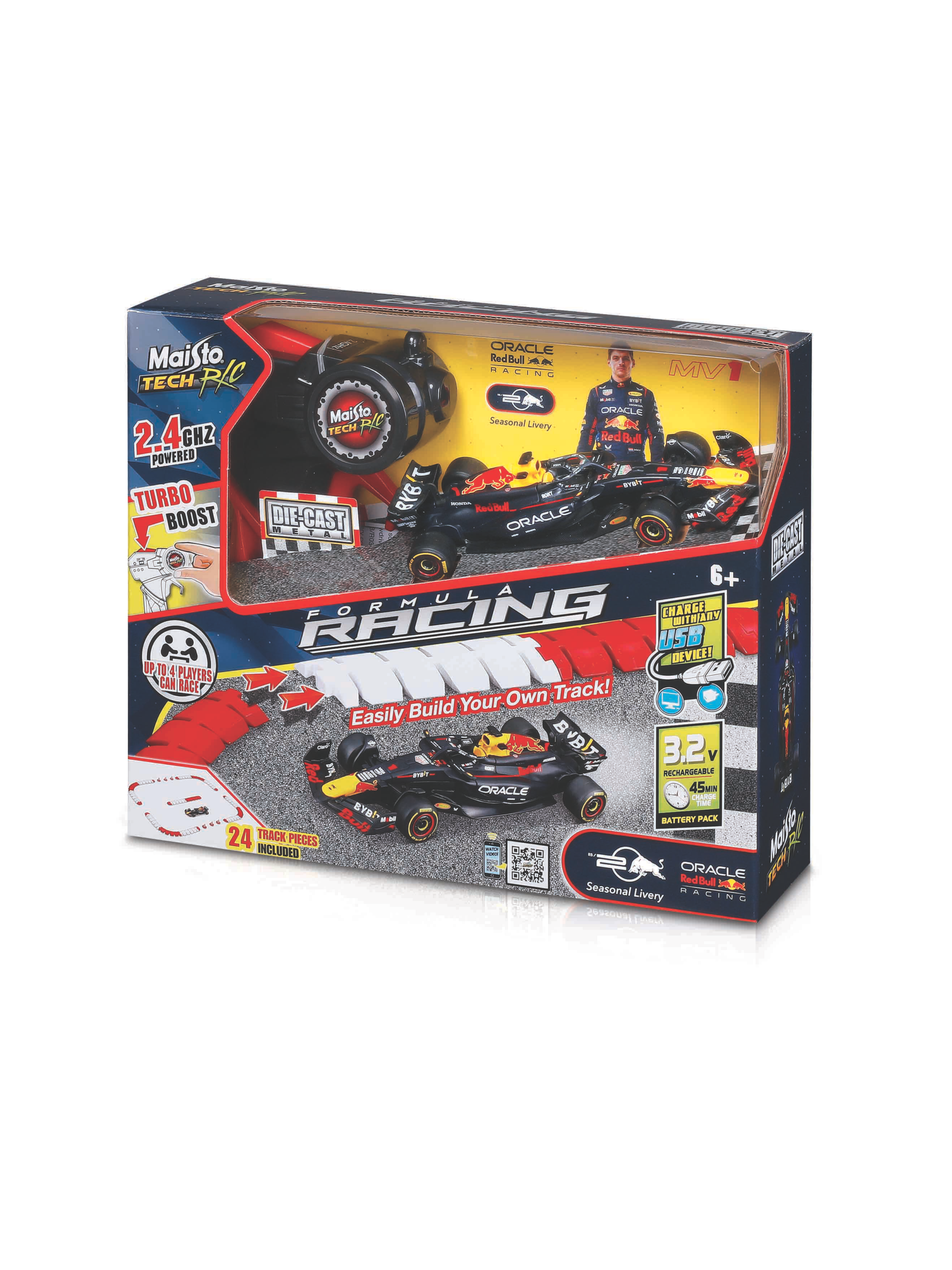 MAISTO TECH RC Formule 1-racebaan bouwset met 1 bestuurbare auto, 1:41 (Red Bull Racing #1 Verstappen)