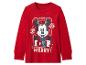 Rood sweatshirt met lange mouwen met een kerstthema van Mickey Mouse en de tekst „MERRY!“