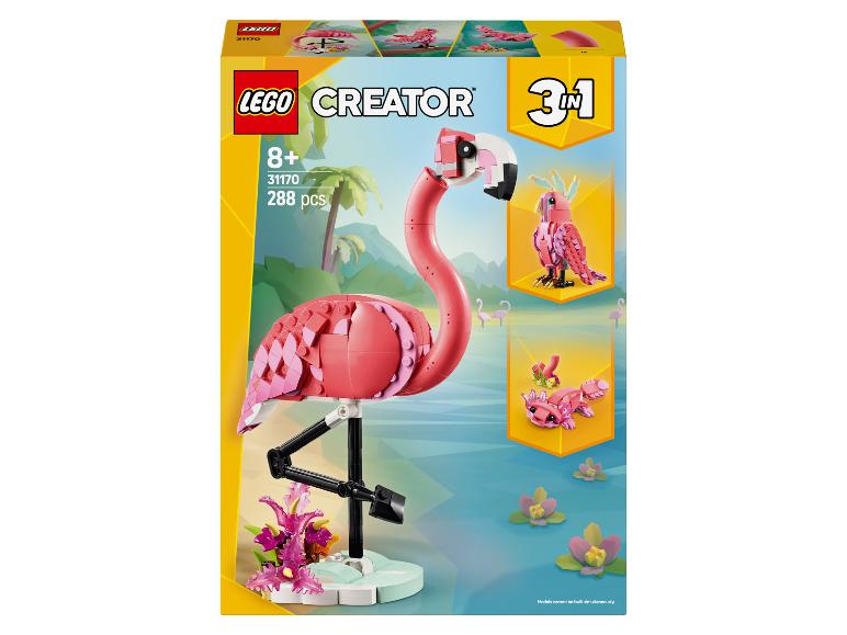 LEGO Creator 3-in-1 flamingo-, papegaai- en visset met 288 onderdelen.