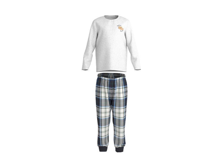 Heren lichtgrijze pyjamatop met lange mouwen met 'Cookies for Breakfast'-print en geruite pyjamabroek.