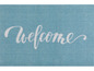 Een blauwe deurmat met de tekst 'Welcome'