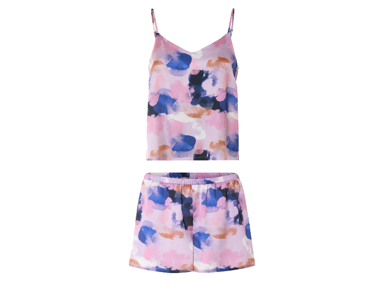 Vrouwelijke zijden pyjamaset met abstract print.