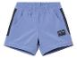 Blauwe shorts met zwarte accenten en een 'Hiking Fun' logo