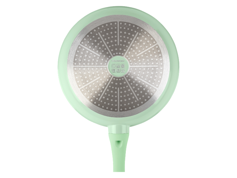 Bovenaanzicht van een mintgroene SilverCrest koekenpan.