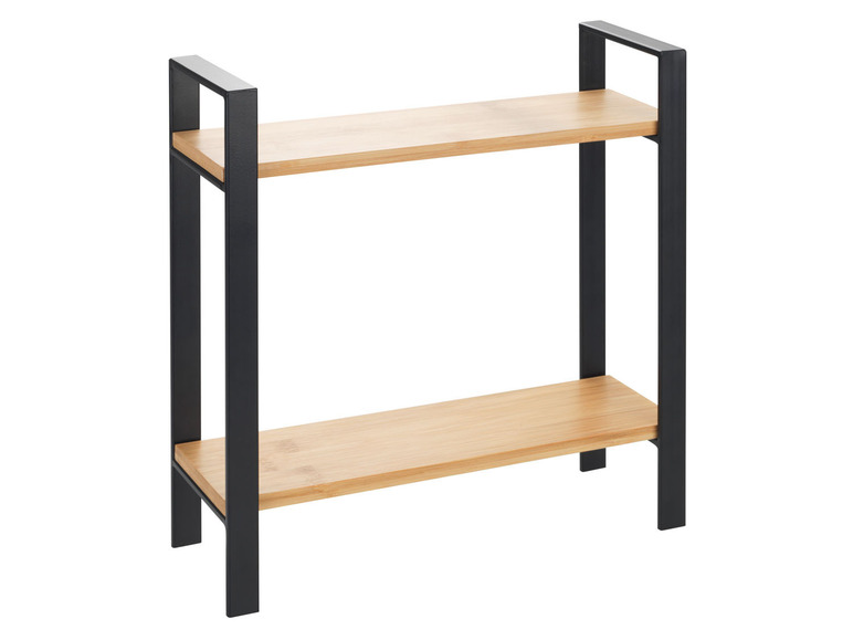 Een houten plank met zwart metalen frame.