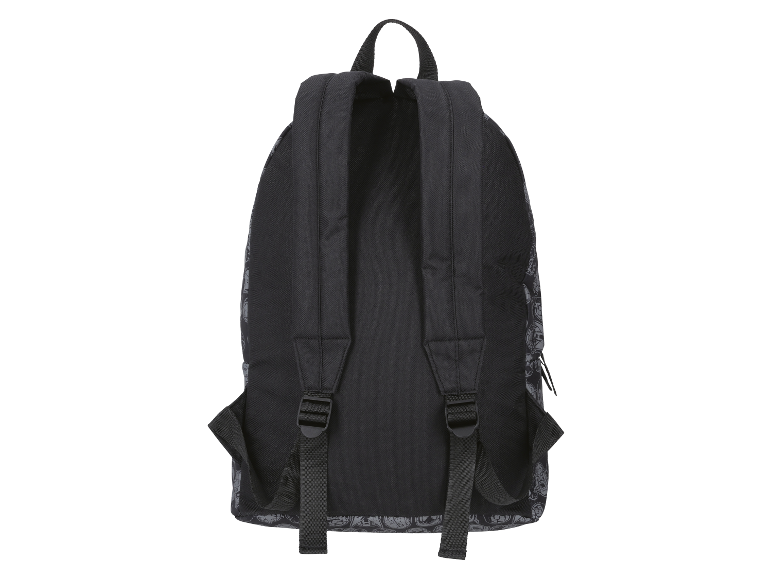 Zwarte rugzak met schedelprint.