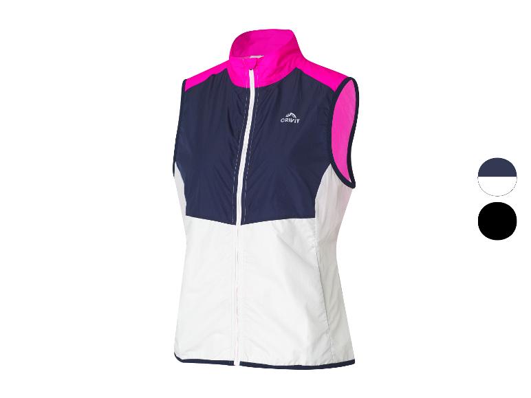 CRIVIT dames hardloopvest in blauw, wit en roze.